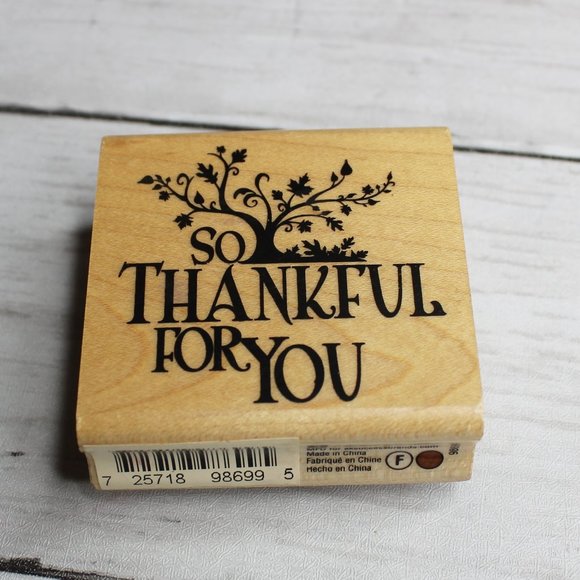 Inkadinkado Rubber Stamp Mounted Wooden Block Friendship Thankful Tree - Picture 1 of 4